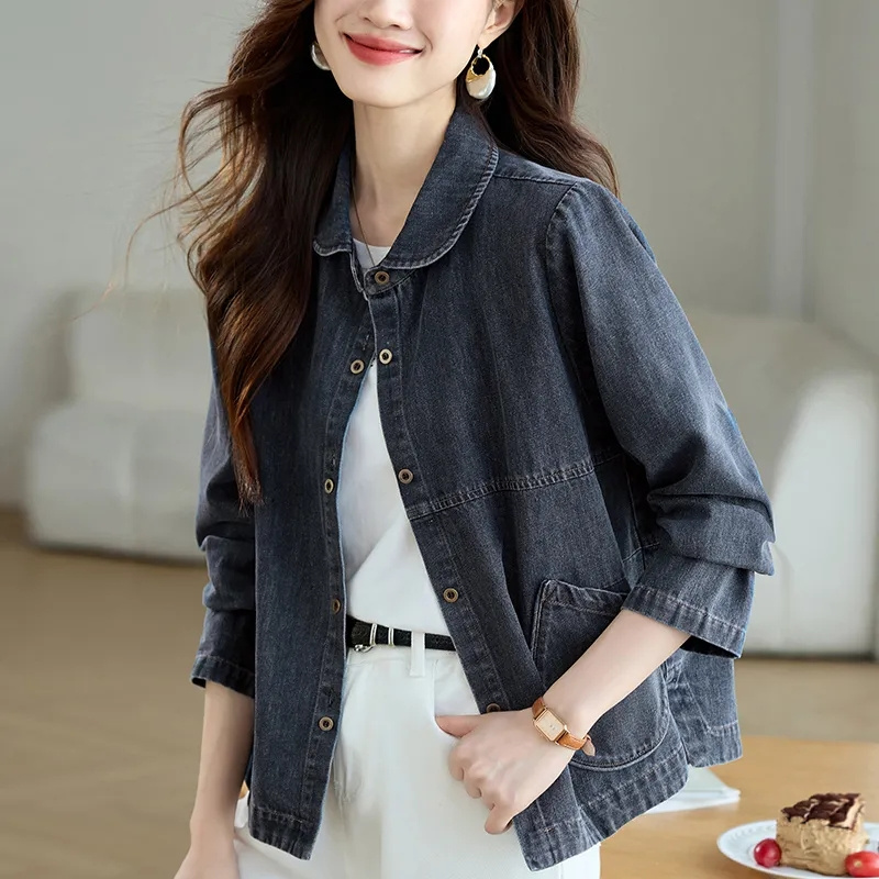 Down Jacket Packable - 女性のデニムジャケットコート 2026 春秋の新ファッションルーズ多用途レトロカジュアルトップ生き抜く女性ショートカウボーイコート