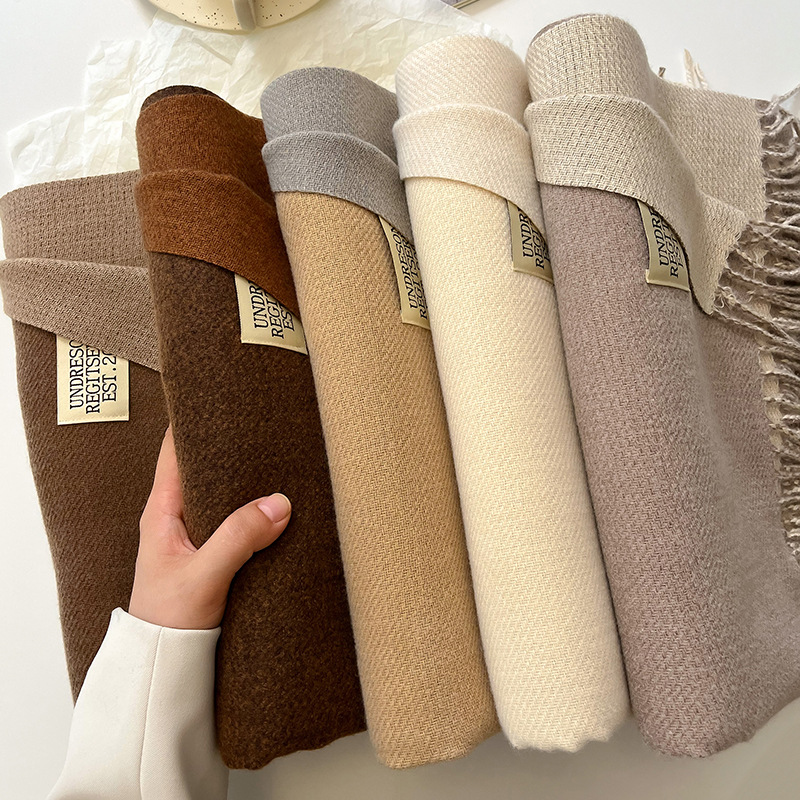 Cashmere Pashmina Wrap - ファッション無地カシミヤ暖かいスカーフ 新デザイン パシュミナ 冬用 両面異色 ショール