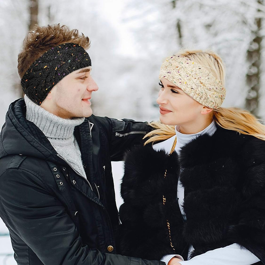 Fleece Ear Warmer Band - SSUNTAK 女性用冬用ニットヘッドバンド フリース裏地付きツイストケーブルニットイヤーウォーマーヘッドバンド 幅広で暖かいヘアバンド 女性用アウトドア用