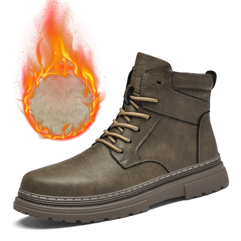 Waterproof Winter Boot - 暖かい冬のメンズレザーシューズ、ゴム製防水アンクルブーツ、アウトドア快適ワークファー、スノーブーツ（男性用）、紳士靴