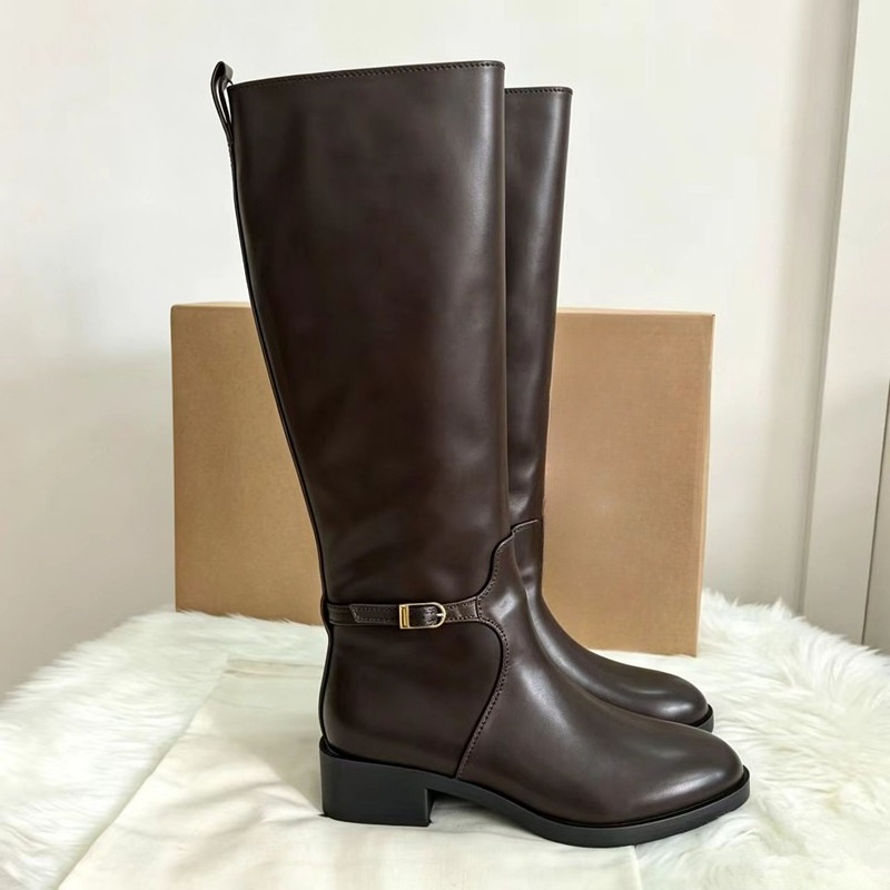 Waterproof Winter Boot - ニューヴィンテージ ソフトレザー ニーブーツ レディース ラウンドトゥ ベルトバックル
