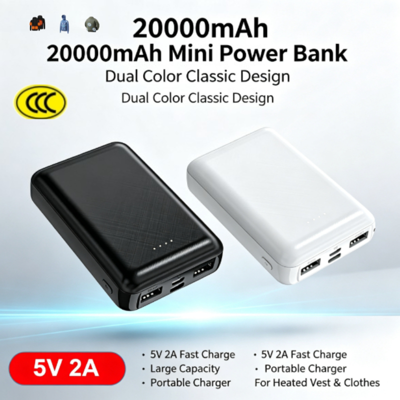 Heated Vest Battery - ミニパワーバンク 20000mAh 5V 2A ポータブル充電器、ヒートベストジャケット用、Xiaomi Mi