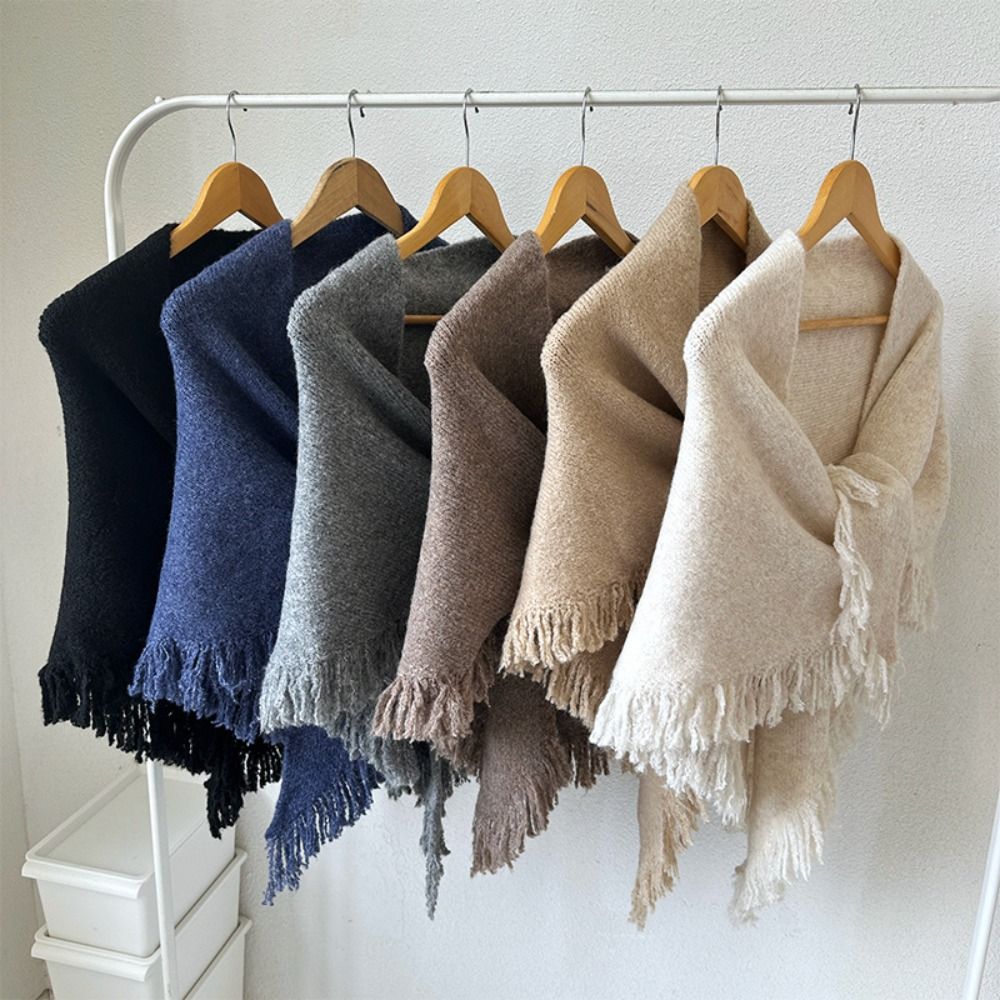 Shawl Wrap Winter - 女性用の厚く編まれた三角形のショール、耐寒性のラップ、多用途のタッセル、毛布のスカーフ、高品質、冬