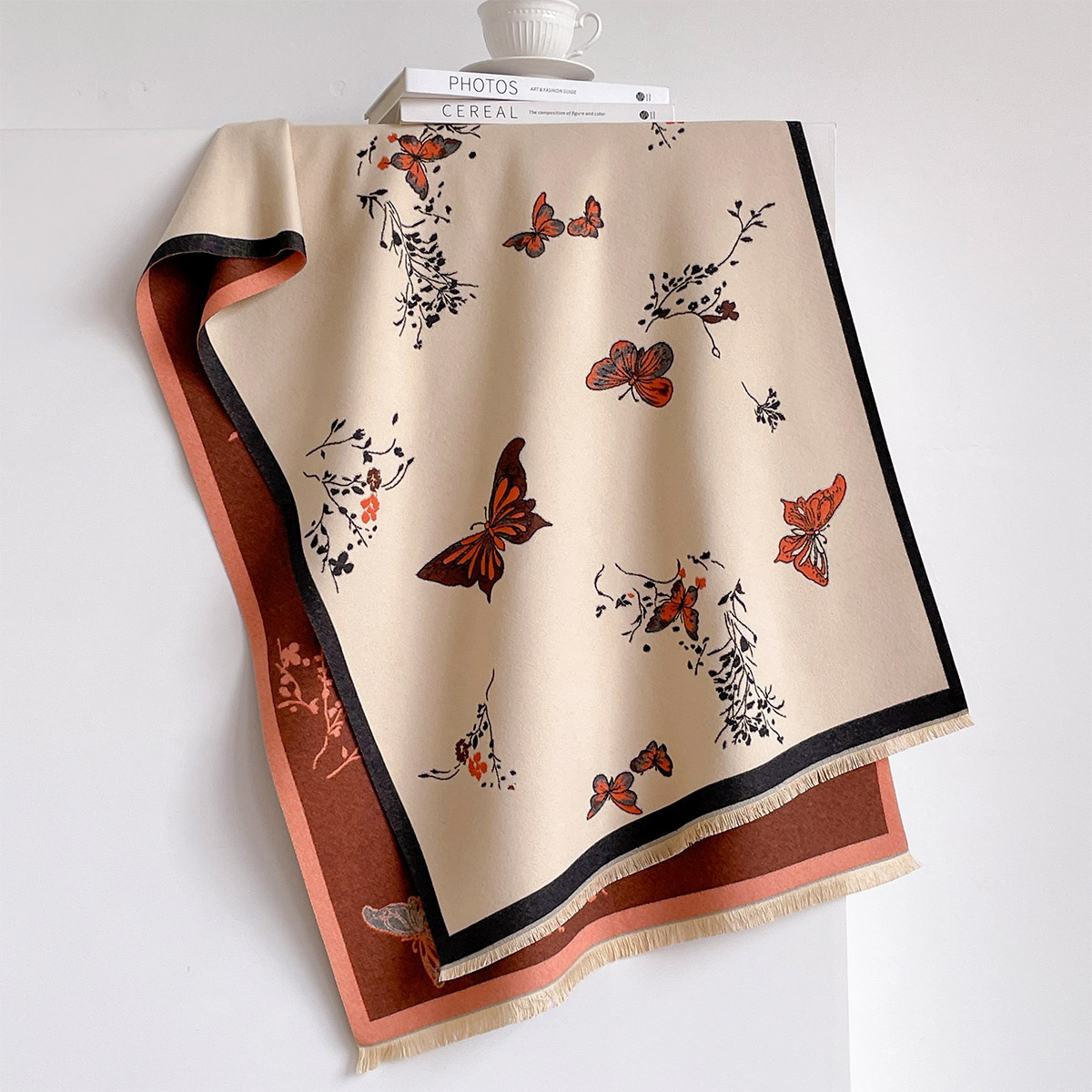 女性用イミテーションカシミヤスカーフ フリンジ付き 厚手 暖 - Cashmere Pashmina Wrap のレビューと価格