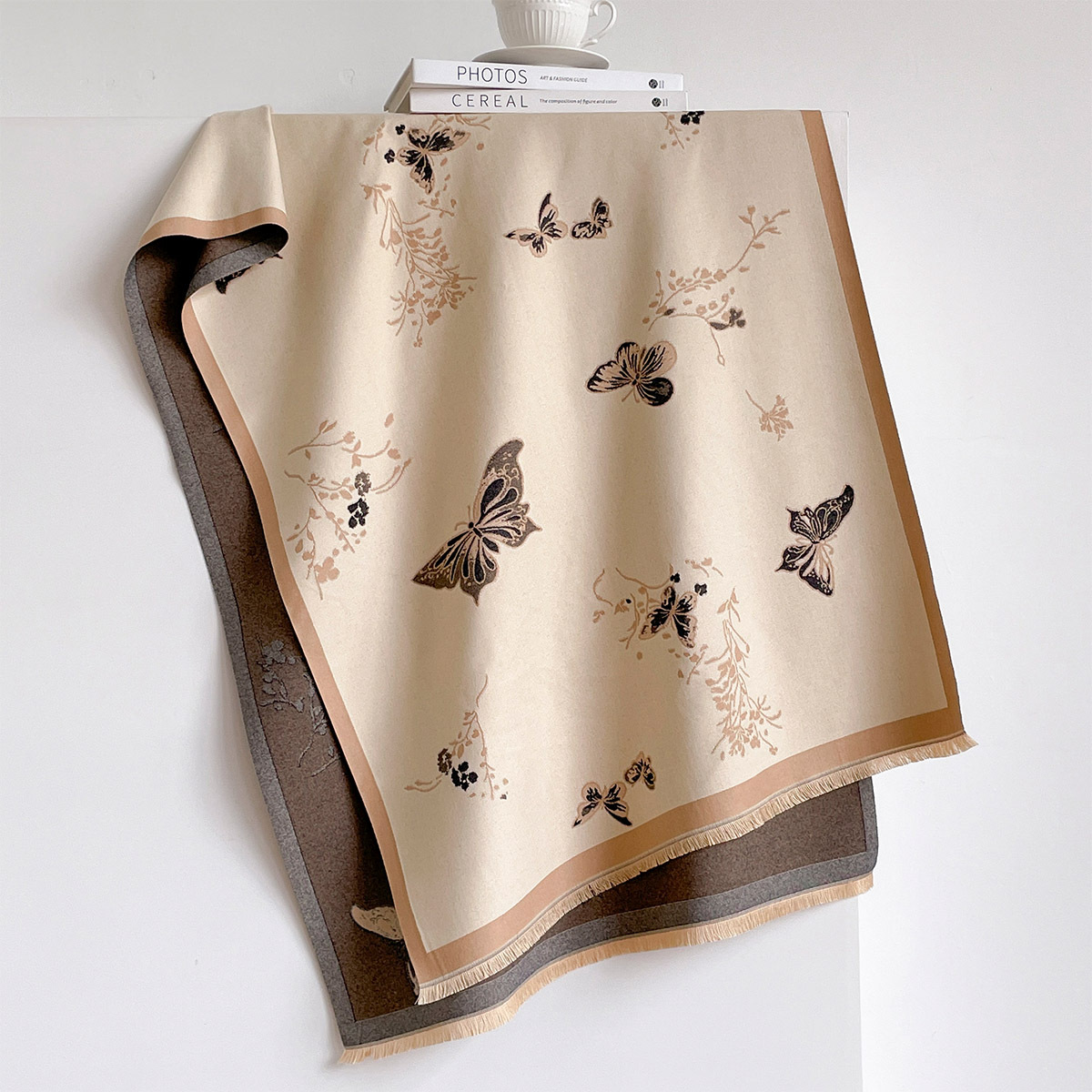 女性用イミテーションカシミヤスカーフ フリンジ付き 厚手 暖 - Cashmere Pashmina Wrap のレビューと価格