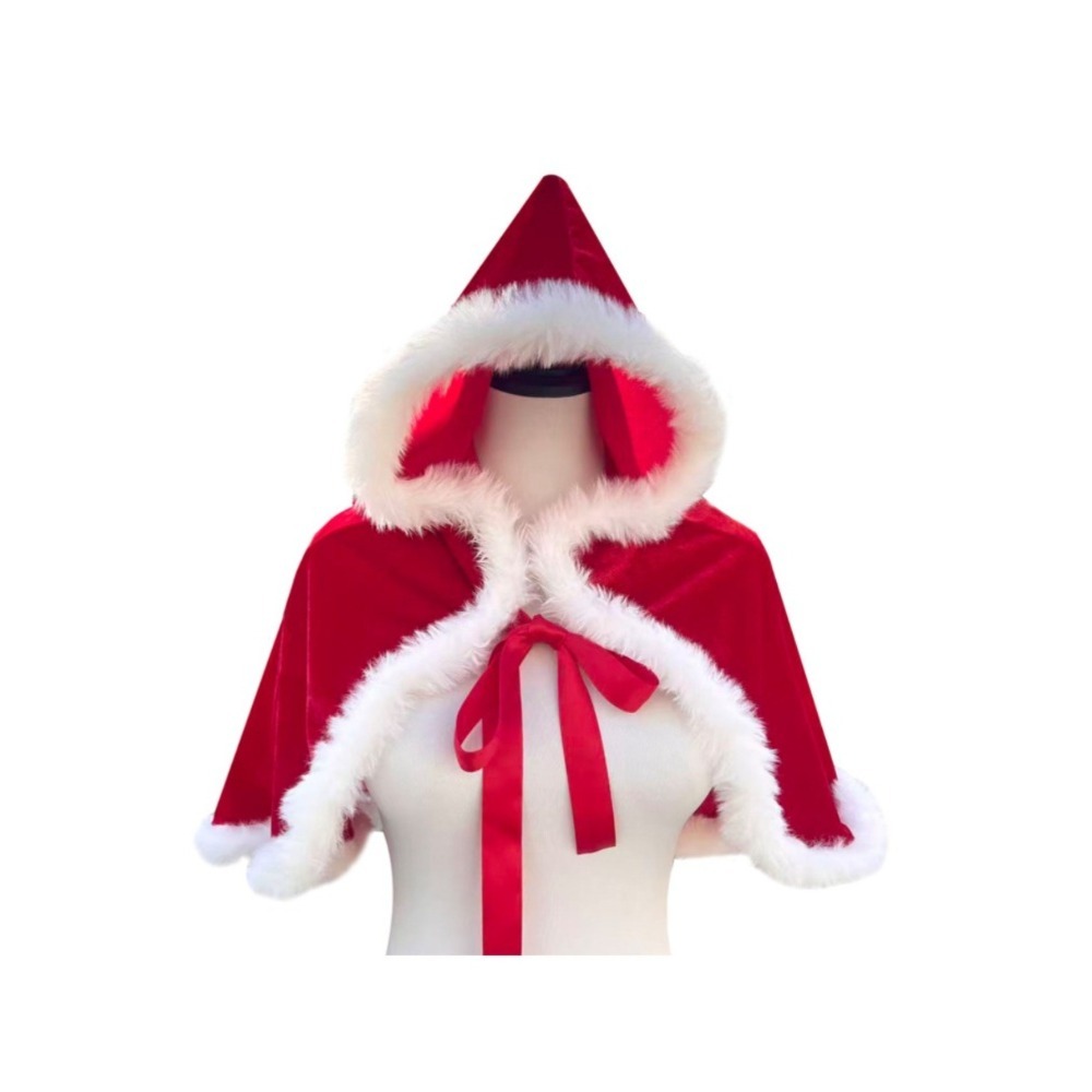女性用クリスマスベルベットフード付きショートケープ、クリスマ - Shawl Wrap Winter のレビューと価格