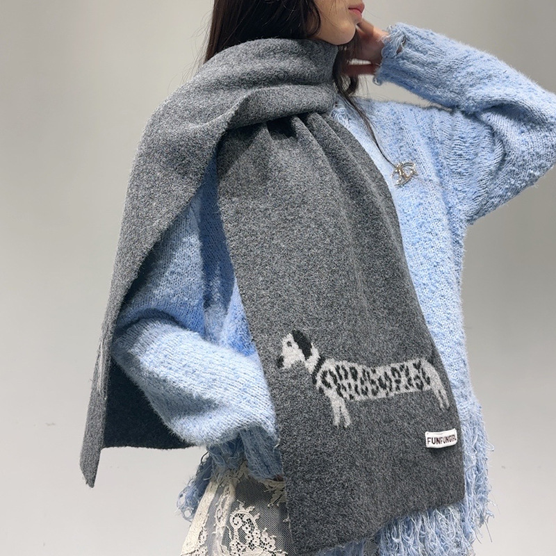 韓国版ウール混紡子犬柄ジャカードスカーフ男女兼用暖かい多用途 - Wool Scarf Men のレビューと価格