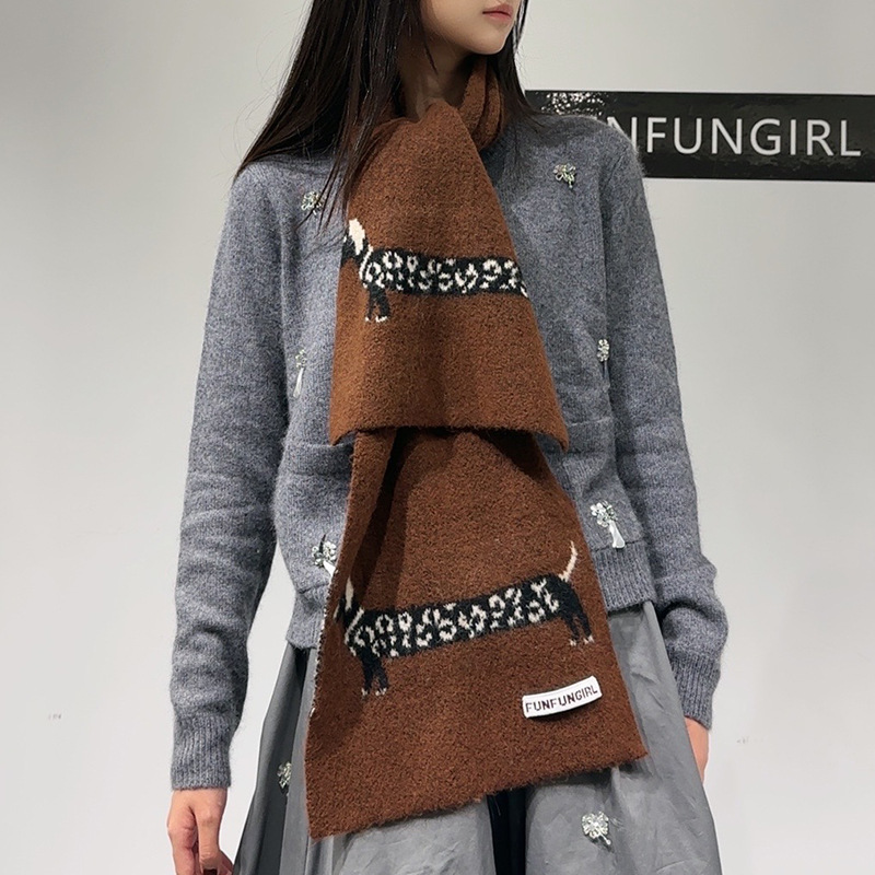 韓国版ウール混紡子犬柄ジャカードスカーフ男女兼用暖かい多用途 - Wool Scarf Men のレビューと価格