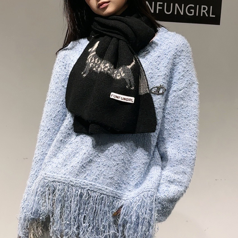 韓国版ウール混紡子犬柄ジャカードスカーフ男女兼用暖かい多用途 - Wool Scarf Men のレビューと価格