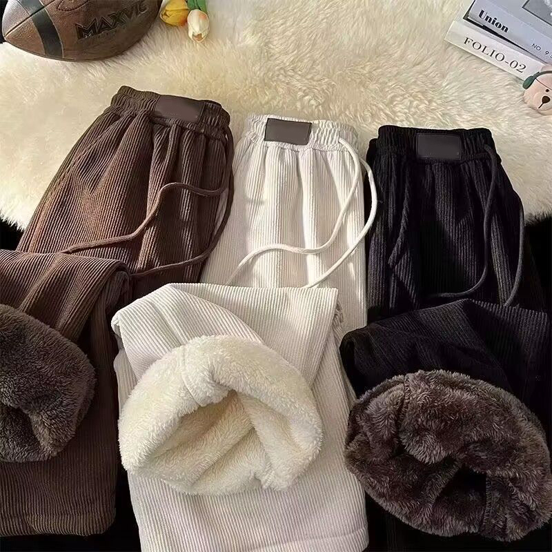 ワイドレッグコーデュロイパンツ女性冬豪華な厚いフェイクウール - Corduroy Pant Warm のレビューと価格