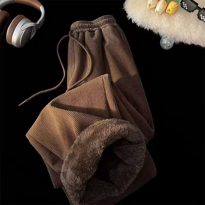 ワイドレッグコーデュロイパンツ女性冬豪華な厚いフェイクウール - Corduroy Pant Warm のレビューと価格