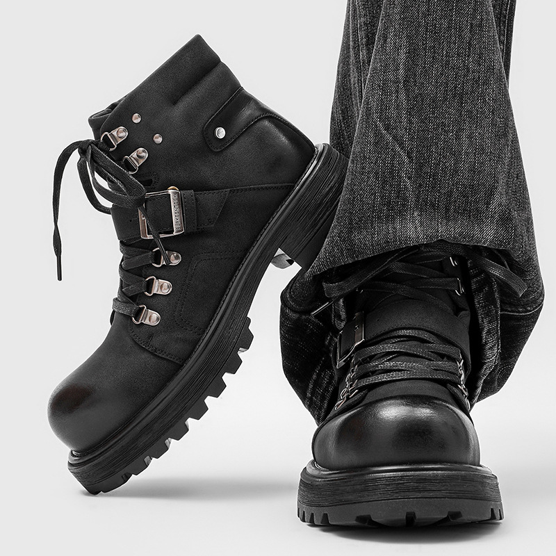 ブランド男性革ブーツオートバイ雪カウボーイフラットプラットフ - Waterproof Winter Boot のレビューと価格
