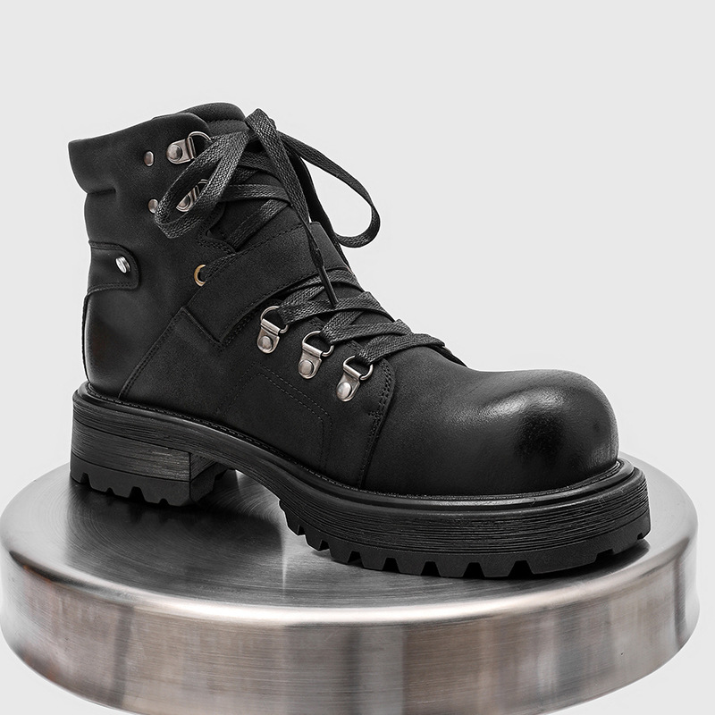 ブランド男性革ブーツオートバイ雪カウボーイフラットプラットフ - Waterproof Winter Boot のレビューと価格