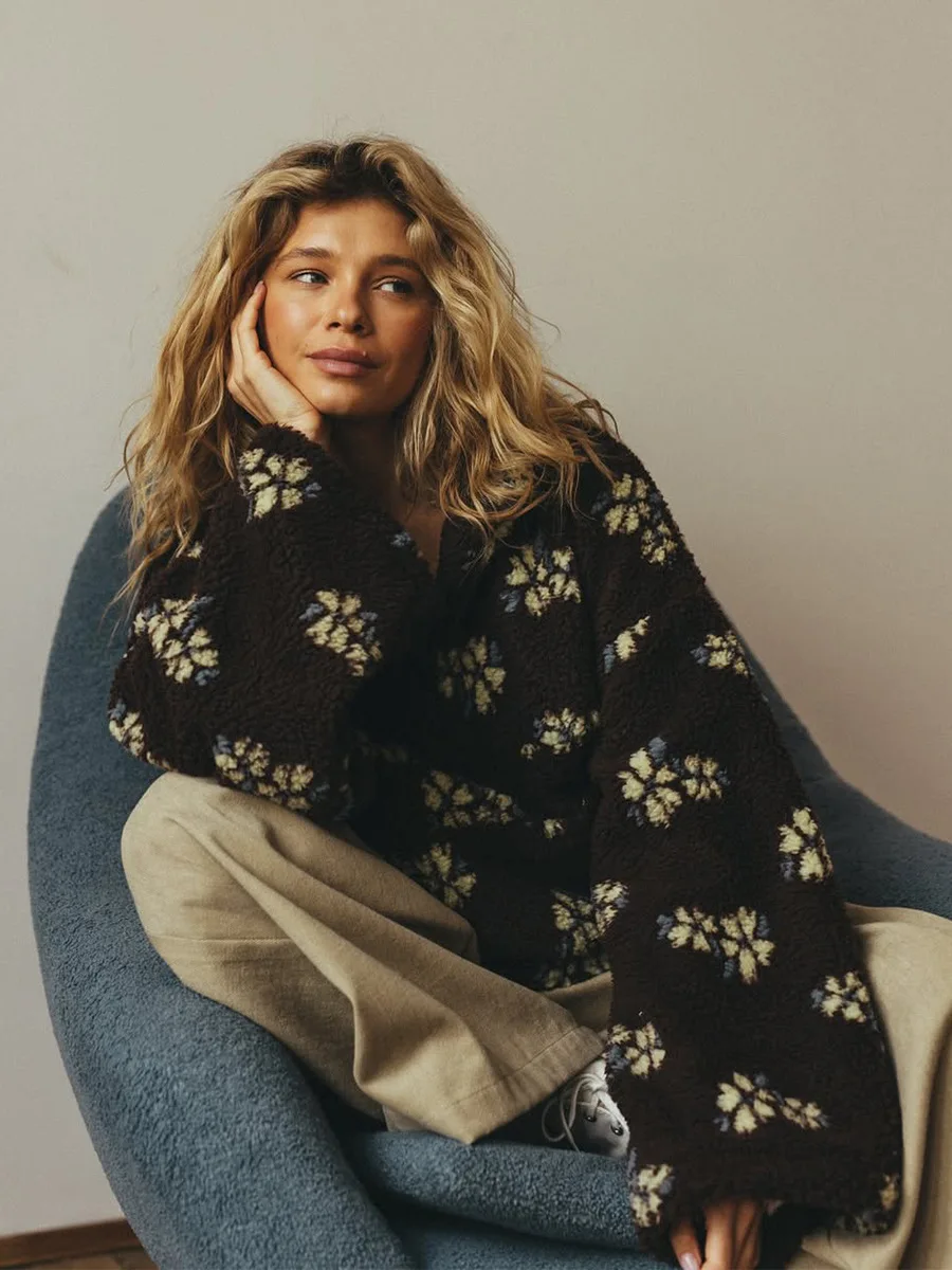 秋冬レディースシェルパフローラルフーディハーフジップスタイル - Sherpa Hoodie Fleece のレビューと価格
