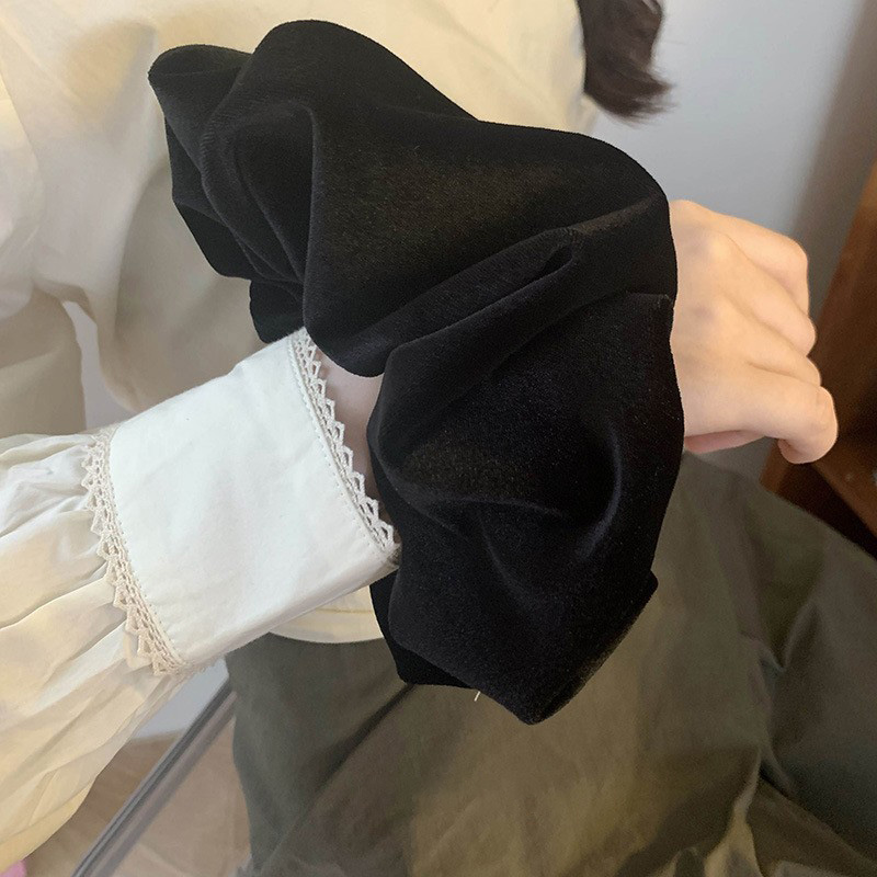 特大黒ベルベットシュシュヘアネクタイ女性女の子固体ゴムビッグ - Winter Headband Fleece のレビューと価格