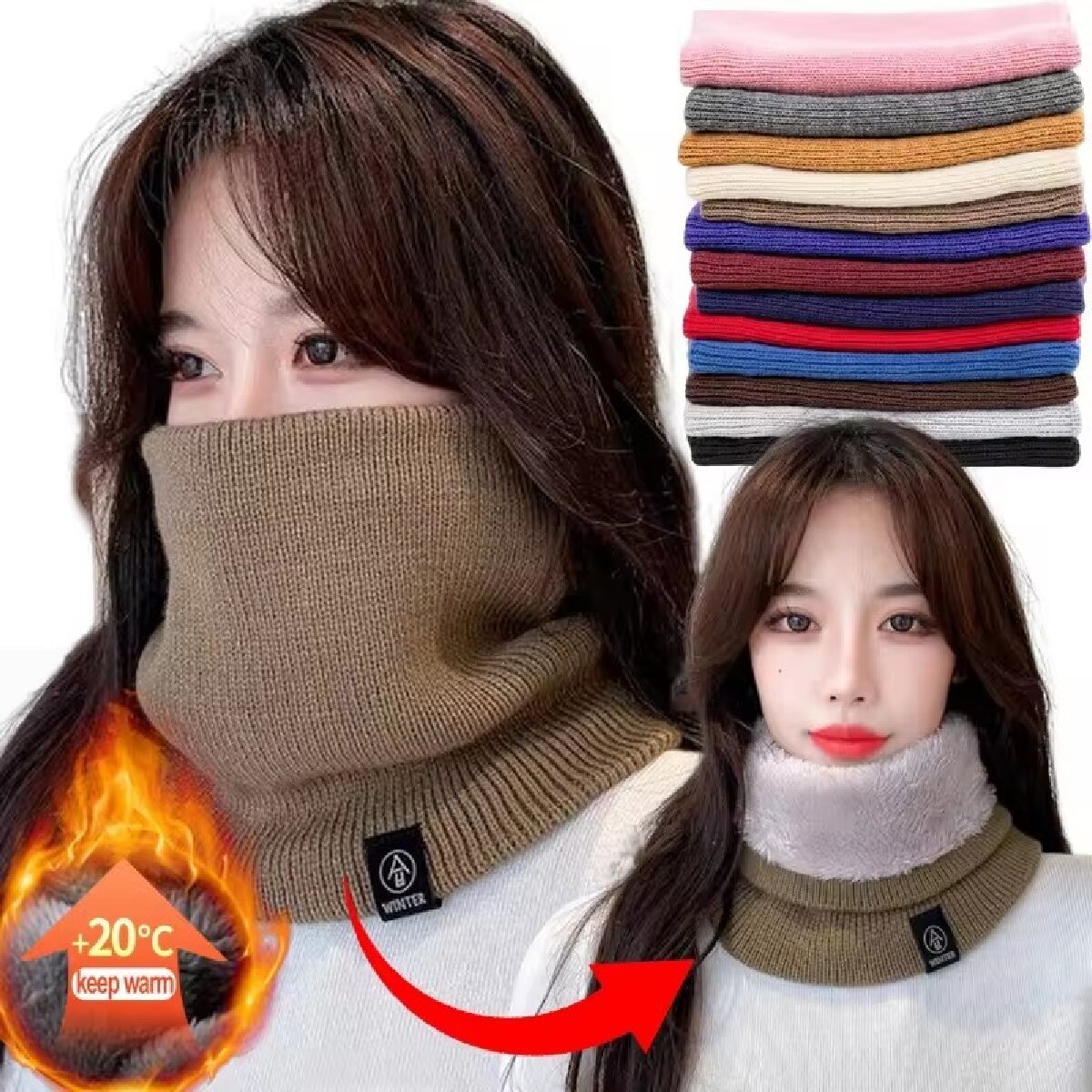 固体冬豪華なマフラーウールニット女性用フリースリングバンダナ - Winter Headband Fleece のレビューと価格